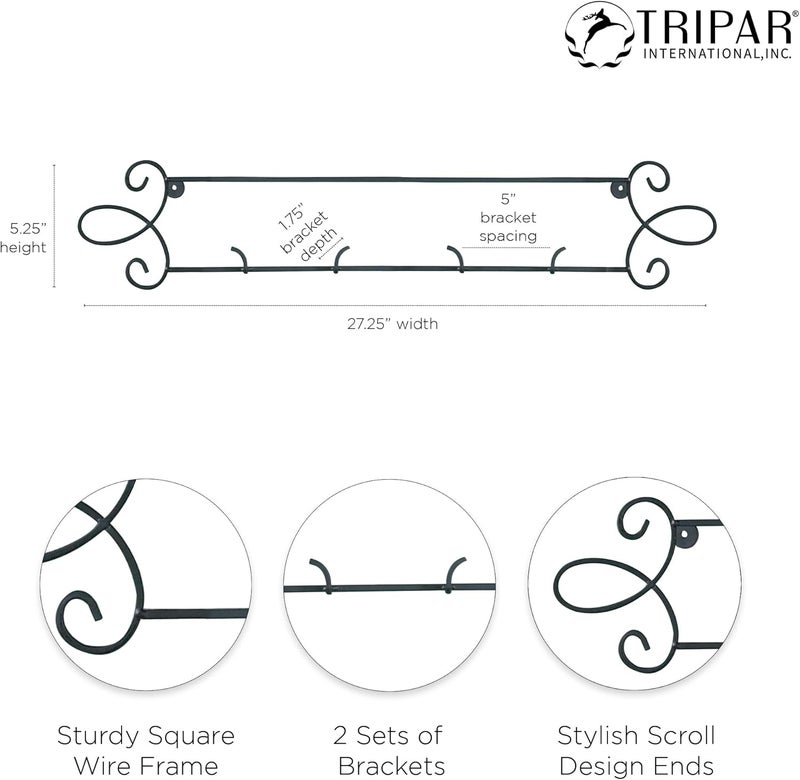 Tripar Horizontal Plate Rack, Black Display (2 Place) - Durable & Sturdy Metal Finish with Scroll Designs - Beautifully Showcase Special Plates, Tiles, Artwork, & More - Part of Augusta Collection - Image 3